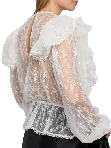 Ronny Kobo Women's Talia Ruffled Sheer Lace Blouse - Ivory - Size XL | Thumbnail 6