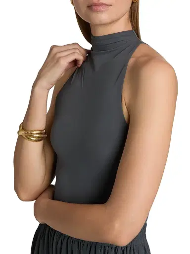 Ronny Kobo Women's Spen Sleeveless Jersey Bodysuit - Charcoal - Size Large | Thumbnail 7