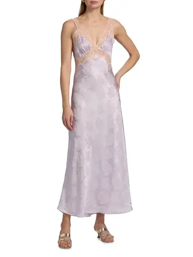 Ronny Kobo Women's Bryn Floral Lace-Trim Satin Maxi Dress - Hydrangea - Size Large | Thumbnail 2