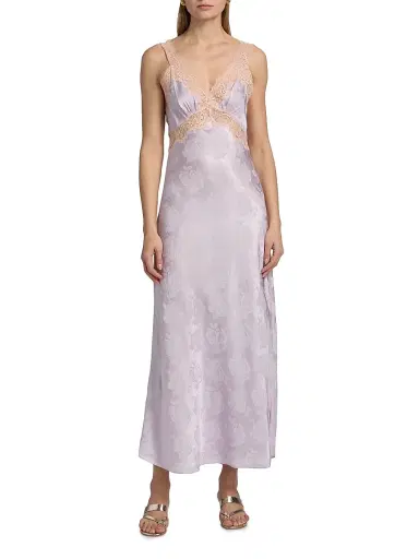 Ronny Kobo Women's Bryn Floral Lace-Trim Satin Maxi Dress - Hydrangea - Size Large | Thumbnail 3