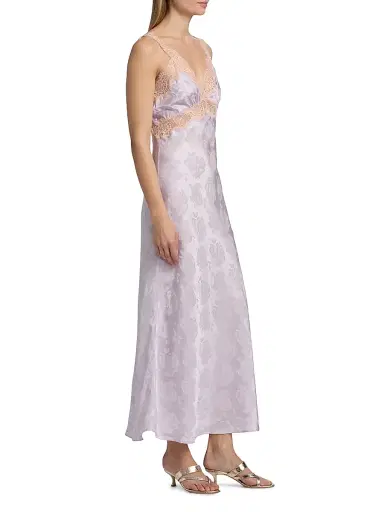 Ronny Kobo Women's Bryn Floral Lace-Trim Satin Maxi Dress - Hydrangea - Size Large | Thumbnail 4