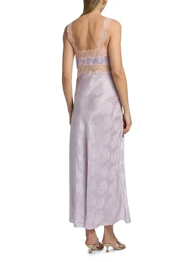 Ronny Kobo Women's Bryn Floral Lace-Trim Satin Maxi Dress - Hydrangea - Size Large | Thumbnail 5