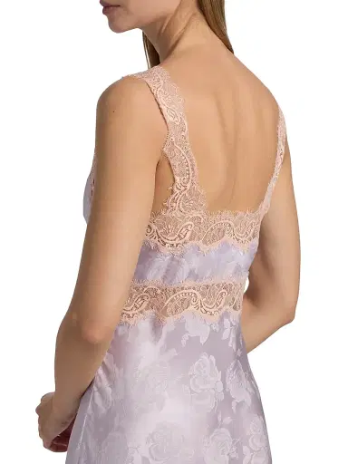 Ronny Kobo Women's Bryn Floral Lace-Trim Satin Maxi Dress - Hydrangea - Size Large | Thumbnail 6