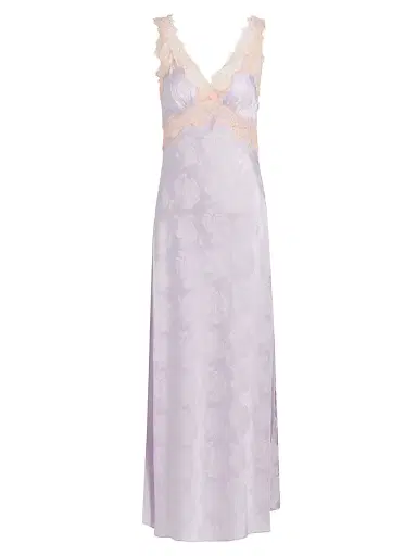 Ronny Kobo Women's Bryn Floral Lace-Trim Satin Maxi Dress - Hydrangea - Size Large | Thumbnail 1