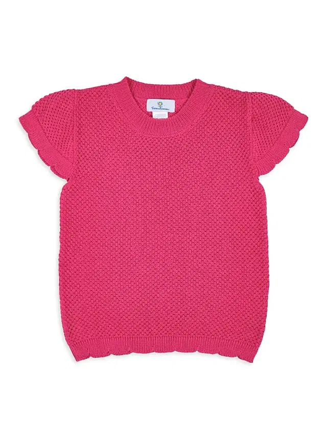 Florence Eiseman Girl's Cotton Knit Short-Sleeve Sweater - Fuchsia