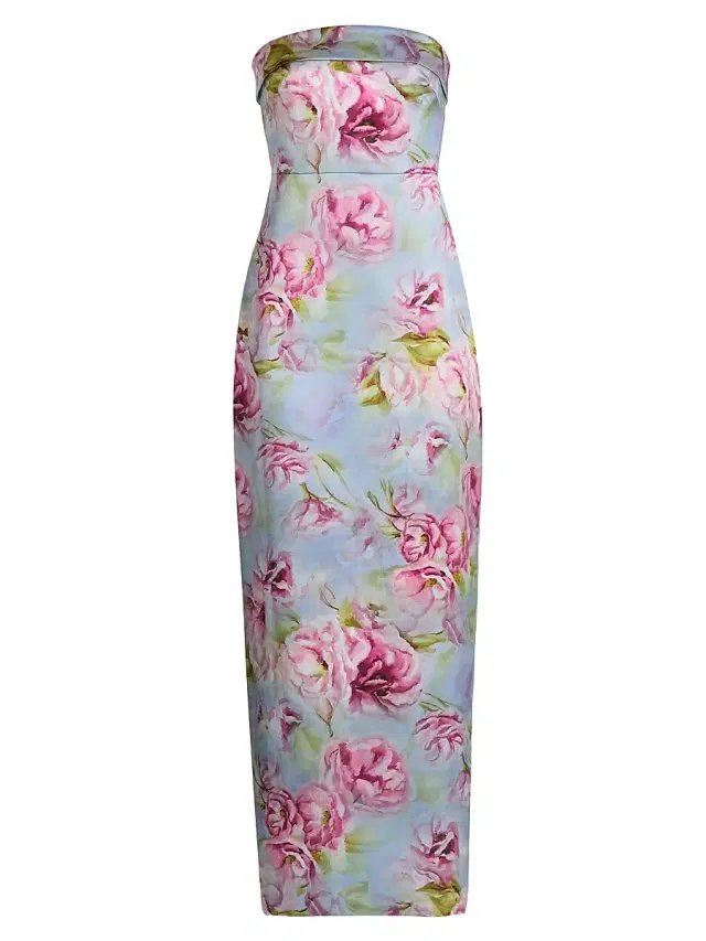Theia Women's Cleo Floral Mikado Strapless Gown - Glass Garden