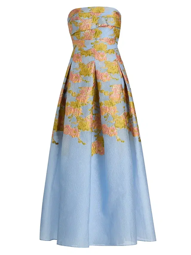 Theia Women's Leia Jacquard Strapless Gown - Serenity Blue