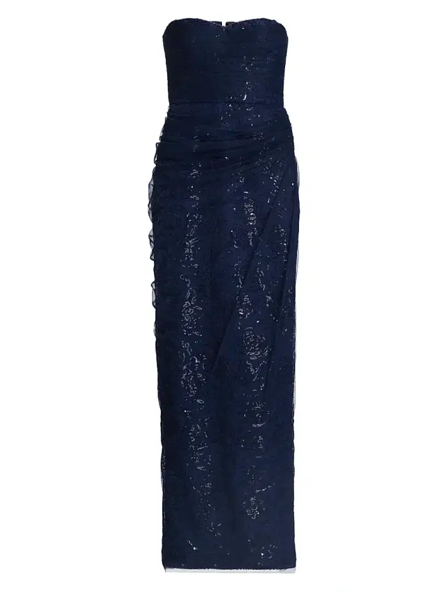Theia Women's Mal Beaded Lace Strapless Gown - Nautical Navy