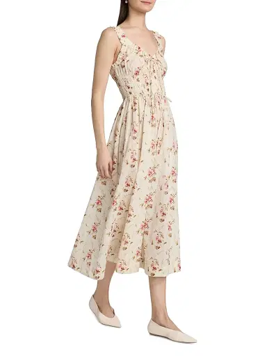 DÔEN Women's Emmaretta Floral-Print Midi-Dress - Blanc Prarie Rose - Size XS | Thumbnail 2