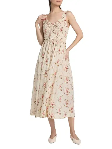 DÔEN Women's Emmaretta Floral-Print Midi-Dress - Blanc Prarie Rose - Size XS | Thumbnail 3