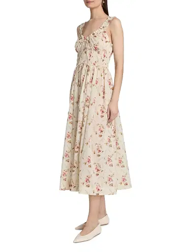 DÔEN Women's Emmaretta Floral-Print Midi-Dress - Blanc Prarie Rose - Size XS | Thumbnail 4