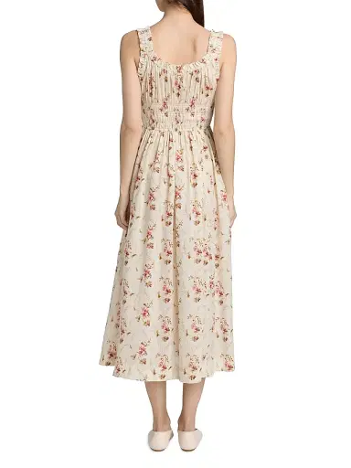 DÔEN Women's Emmaretta Floral-Print Midi-Dress - Blanc Prarie Rose - Size XS | Thumbnail 5