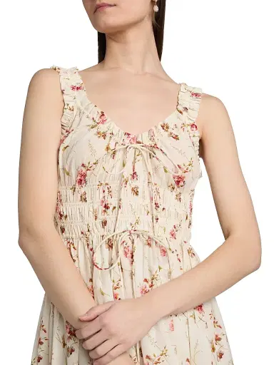 DÔEN Women's Emmaretta Floral-Print Midi-Dress - Blanc Prarie Rose - Size XS | Thumbnail 6