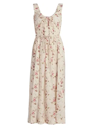DÔEN Women's Emmaretta Floral-Print Midi-Dress - Blanc Prarie Rose - Size XS | Thumbnail 1