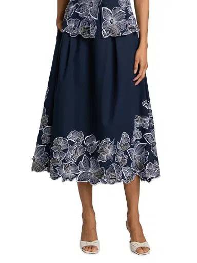 Toccin Women's Stacy Floral-Embroidered Cotton Midi-Skirt - Deep Indigo | Thumbnail 3 Toccin Women's Stacy Floral-Embroidered Cotton Midi-Skirt - Deep Indigo | Thumbnail 3