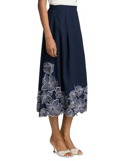 Toccin Women's Stacy Floral-Embroidered Cotton Midi-Skirt - Deep Indigo | Thumbnail 4 Toccin Women's Stacy Floral-Embroidered Cotton Midi-Skirt - Deep Indigo | Thumbnail 4