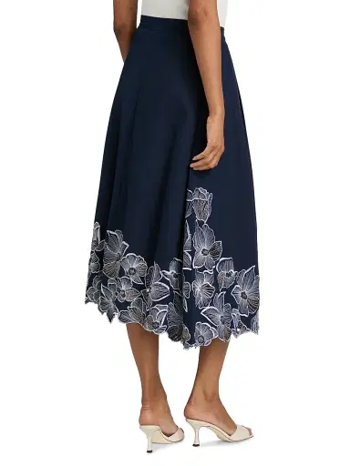 Toccin Women's Stacy Floral-Embroidered Cotton Midi-Skirt - Deep Indigo | Thumbnail 5 Toccin Women's Stacy Floral-Embroidered Cotton Midi-Skirt - Deep Indigo | Thumbnail 5