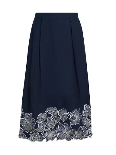 Toccin Women's Stacy Floral-Embroidered Cotton Midi-Skirt - Deep Indigo | Thumbnail 1 Toccin Women's Stacy Floral-Embroidered Cotton Midi-Skirt - Deep Indigo | Thumbnail 1