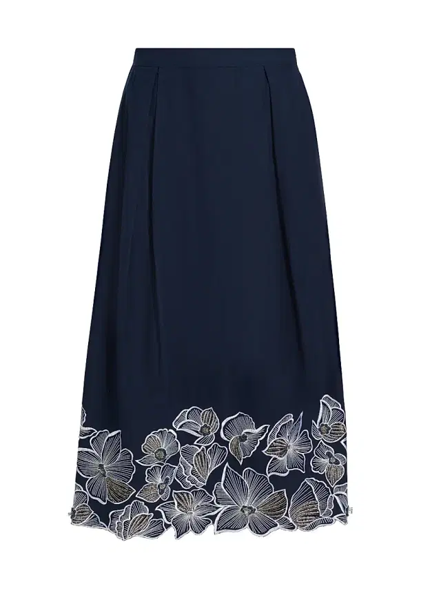 Toccin Women's Stacy Floral-Embroidered Cotton Midi-Skirt - Deep Indigo