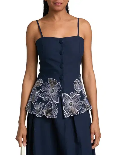 Toccin Women's Eve Floral Cotton Tank - Deep Indigo | Thumbnail 3