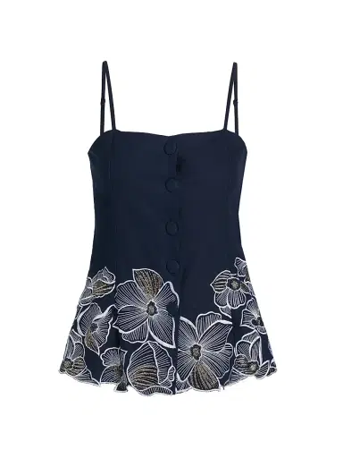 Toccin Women's Eve Floral Cotton Tank - Deep Indigo | Thumbnail 1
