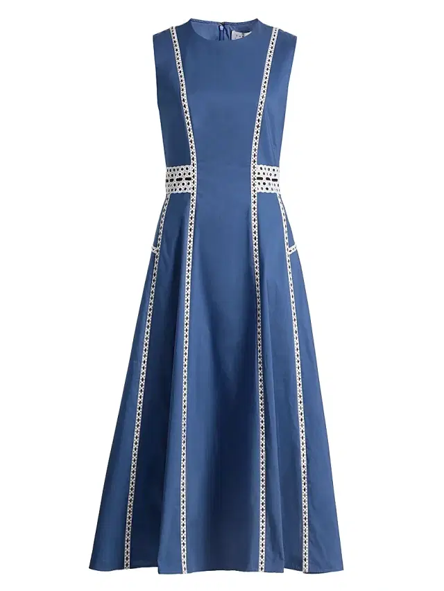 Tanya Taylor Women's Sloane Embrodiered Midi-Dress - French Blue