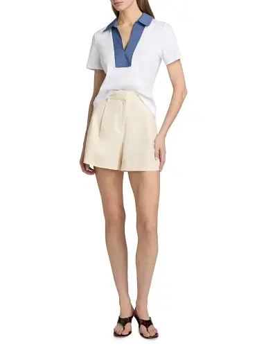 TANYA TAYLOR Women's Melanie Johnny Collar Cotton Short-Sleeve Top | Thumbnail 2