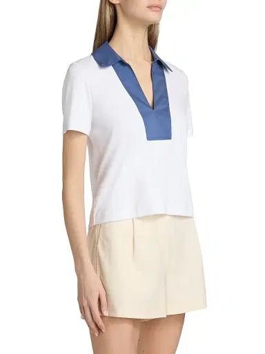 TANYA TAYLOR Women's Melanie Johnny Collar Cotton Short-Sleeve Top | Thumbnail 4