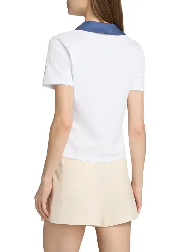 TANYA TAYLOR Women's Melanie Johnny Collar Cotton Short-Sleeve Top | Thumbnail 5