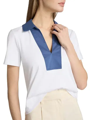 TANYA TAYLOR Women's Melanie Johnny Collar Cotton Short-Sleeve Top | Thumbnail 6