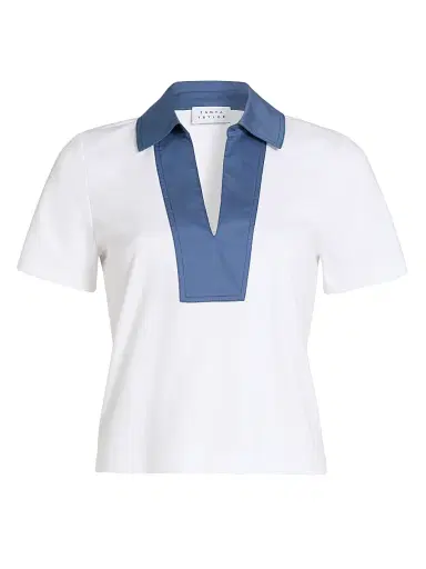 TANYA TAYLOR Women's Melanie Johnny Collar Cotton Short-Sleeve Top | Thumbnail 1