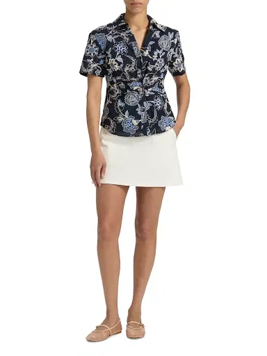 TANYA TAYLOR Women's Oakley Embroidered Twist-Front Shirt | Thumbnail 2 TANYA TAYLOR Women's Oakley Embroidered Twist-Front Shirt | Thumbnail 2