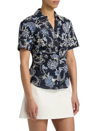 TANYA TAYLOR Women's Oakley Embroidered Twist-Front Shirt | Thumbnail 4 TANYA TAYLOR Women's Oakley Embroidered Twist-Front Shirt | Thumbnail 4