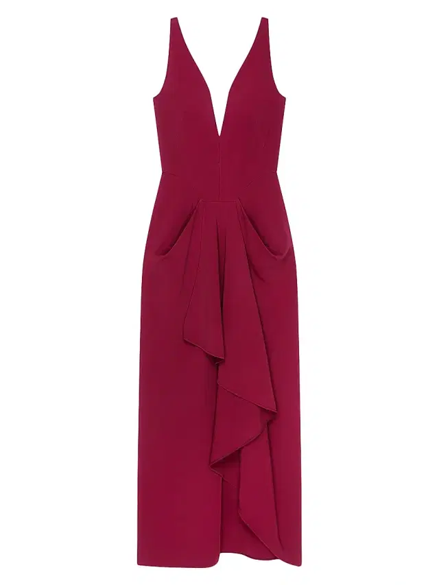 Women's Long Wrapped Dress in Crepe Cady - Red Cherry
