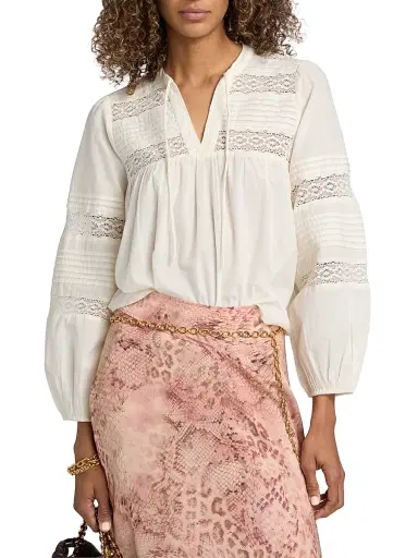 Ba&sh Women's Nami Lace Insert Cotton Blouse - Ecru - Size Large | Thumbnail 3 Ba&sh Women's Nami Lace Insert Cotton Blouse - Ecru - Size Large | Thumbnail 3