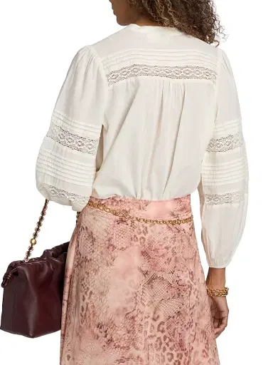 Ba&sh Women's Nami Lace Insert Cotton Blouse - Ecru - Size Large | Thumbnail 5 Ba&sh Women's Nami Lace Insert Cotton Blouse - Ecru - Size Large | Thumbnail 5