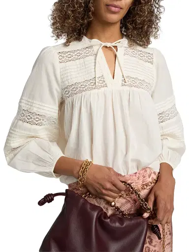 Ba&sh Women's Nami Lace Insert Cotton Blouse - Ecru - Size Large | Thumbnail 6 Ba&sh Women's Nami Lace Insert Cotton Blouse - Ecru - Size Large | Thumbnail 6
