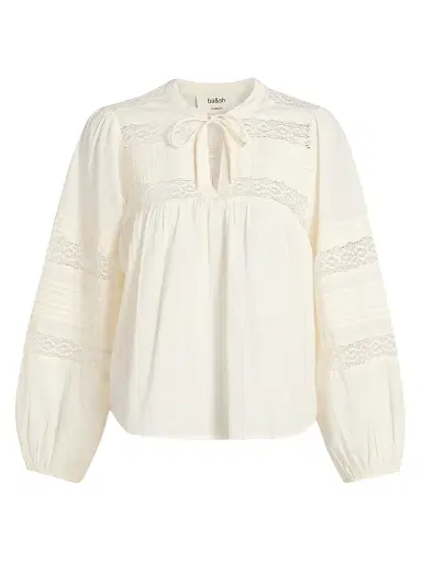 Ba&sh Women's Nami Lace Insert Cotton Blouse - Ecru - Size Large | Thumbnail 1 Ba&sh Women's Nami Lace Insert Cotton Blouse - Ecru - Size Large | Thumbnail 1