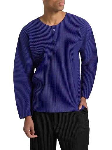 Homme Plissé Issey Miyake Men's Monthly Colors: February Henley Top - Blue - Size XL | Thumbnail 3