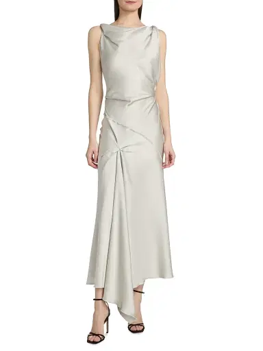 Victoria Beckham Women's Posy Draped Satin Midi-Dress - Magnesium - Size 0 | Thumbnail 3 Victoria Beckham Women's Posy Draped Satin Midi-Dress - Magnesium - Size 0 | Thumbnail 3