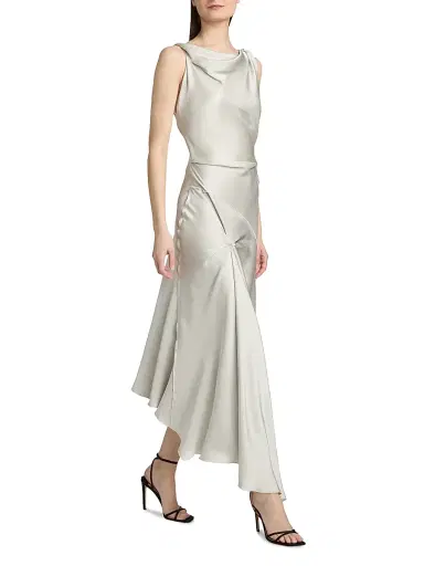 Victoria Beckham Women's Posy Draped Satin Midi-Dress - Magnesium - Size 0 | Thumbnail 4 Victoria Beckham Women's Posy Draped Satin Midi-Dress - Magnesium - Size 0 | Thumbnail 4
