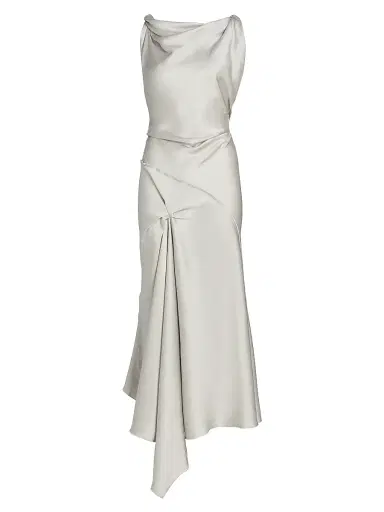 Victoria Beckham Women's Posy Draped Satin Midi-Dress - Magnesium - Size 0 | Thumbnail 1 Victoria Beckham Women's Posy Draped Satin Midi-Dress - Magnesium - Size 0 | Thumbnail 1