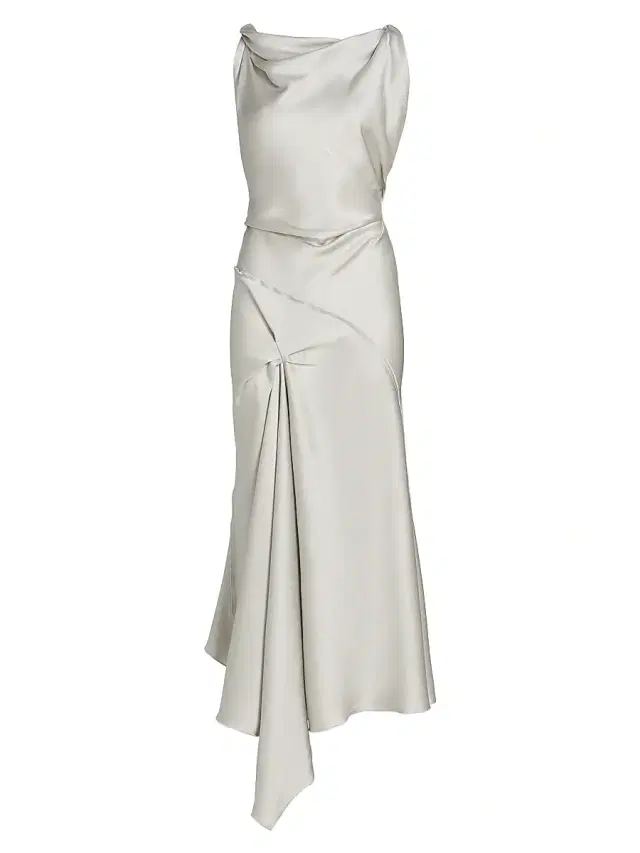 Victoria Beckham Women's Posy Draped Satin Midi-Dress - Magnesium