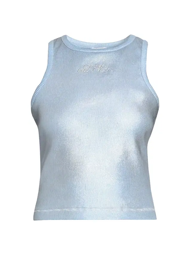 Women's Metallic Rib-Knit Logo Tank - Silver And Blue