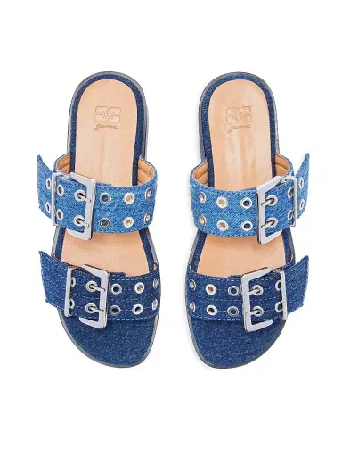 Ganni Women's Feminine Buckle-Strap Denim Sandals | Thumbnail 3 Ganni Women's Feminine Buckle-Strap Denim Sandals | Thumbnail 3