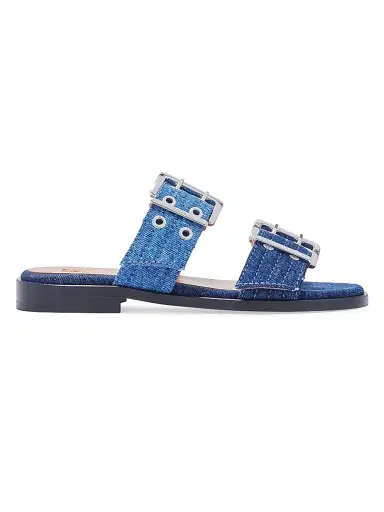 Ganni Women's Feminine Buckle-Strap Denim Sandals | Thumbnail 1 Ganni Women's Feminine Buckle-Strap Denim Sandals | Thumbnail 1