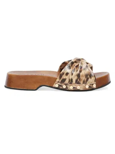 Ganni Women's Tia Fairy Animal-Print Studded Clogs | Thumbnail 1