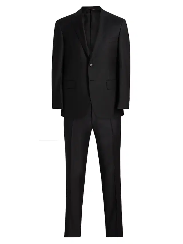 Men's Wool Single-Breasted Suit - Black
