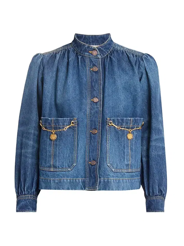 Chloé Women's Chain Denim Shirred Jacket - Faded Indigo