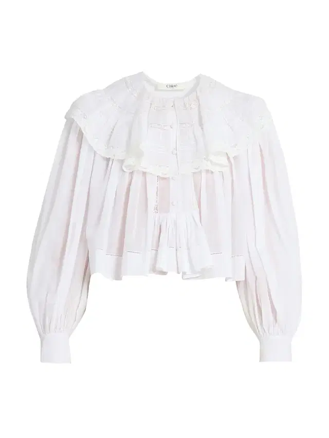 Chloé Women's Ruffled Lace-Trim Cotton Crop Blouse - Iconic Milk